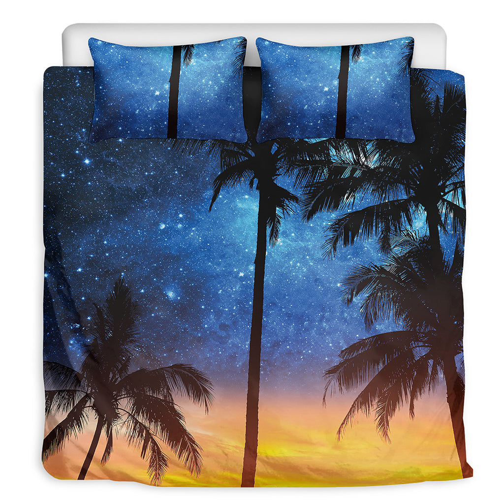 Night Sunset Sky And Palm Trees Print Duvet Cover Bedding Set