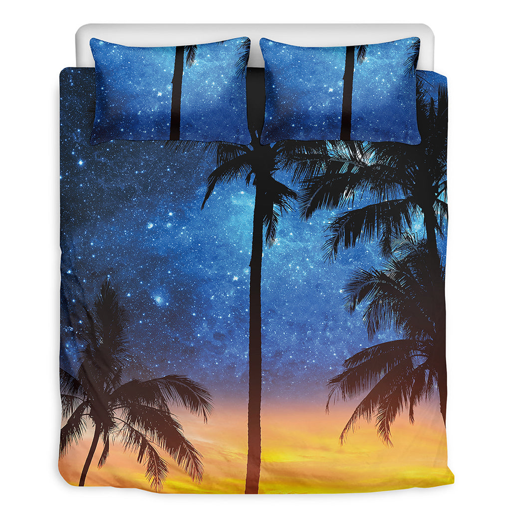 Night Sunset Sky And Palm Trees Print Duvet Cover Bedding Set