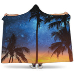Night Sunset Sky And Palm Trees Print Hooded Blanket