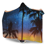 Night Sunset Sky And Palm Trees Print Hooded Blanket
