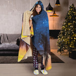 Night Sunset Sky And Palm Trees Print Hooded Blanket