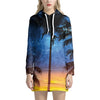 Night Sunset Sky And Palm Trees Print Hoodie Dress