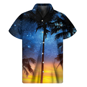 Night Sunset Sky And Palm Trees Print Men's Short Sleeve Shirt