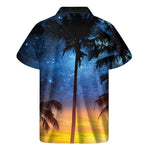 Night Sunset Sky And Palm Trees Print Men's Short Sleeve Shirt