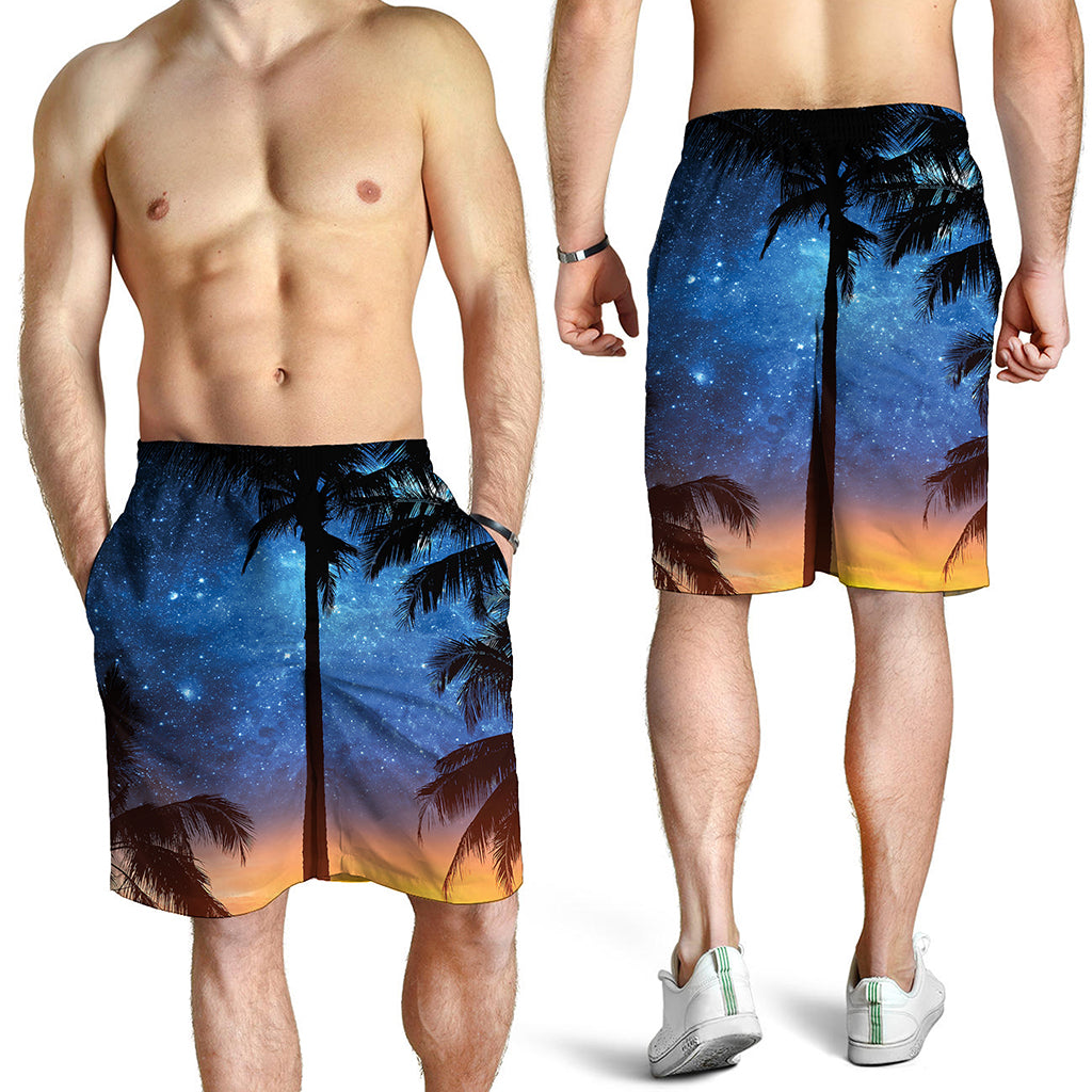 Night Sunset Sky And Palm Trees Print Men's Shorts