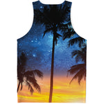 Night Sunset Sky And Palm Trees Print Men's Tank Top