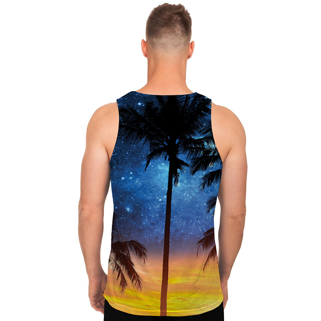 Night Sunset Sky And Palm Trees Print Men's Tank Top