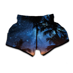 Night Sunset Sky And Palm Trees Print Muay Thai Boxing Shorts