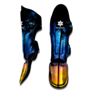 Night Sunset Sky And Palm Trees Print Muay Thai Shin Guard