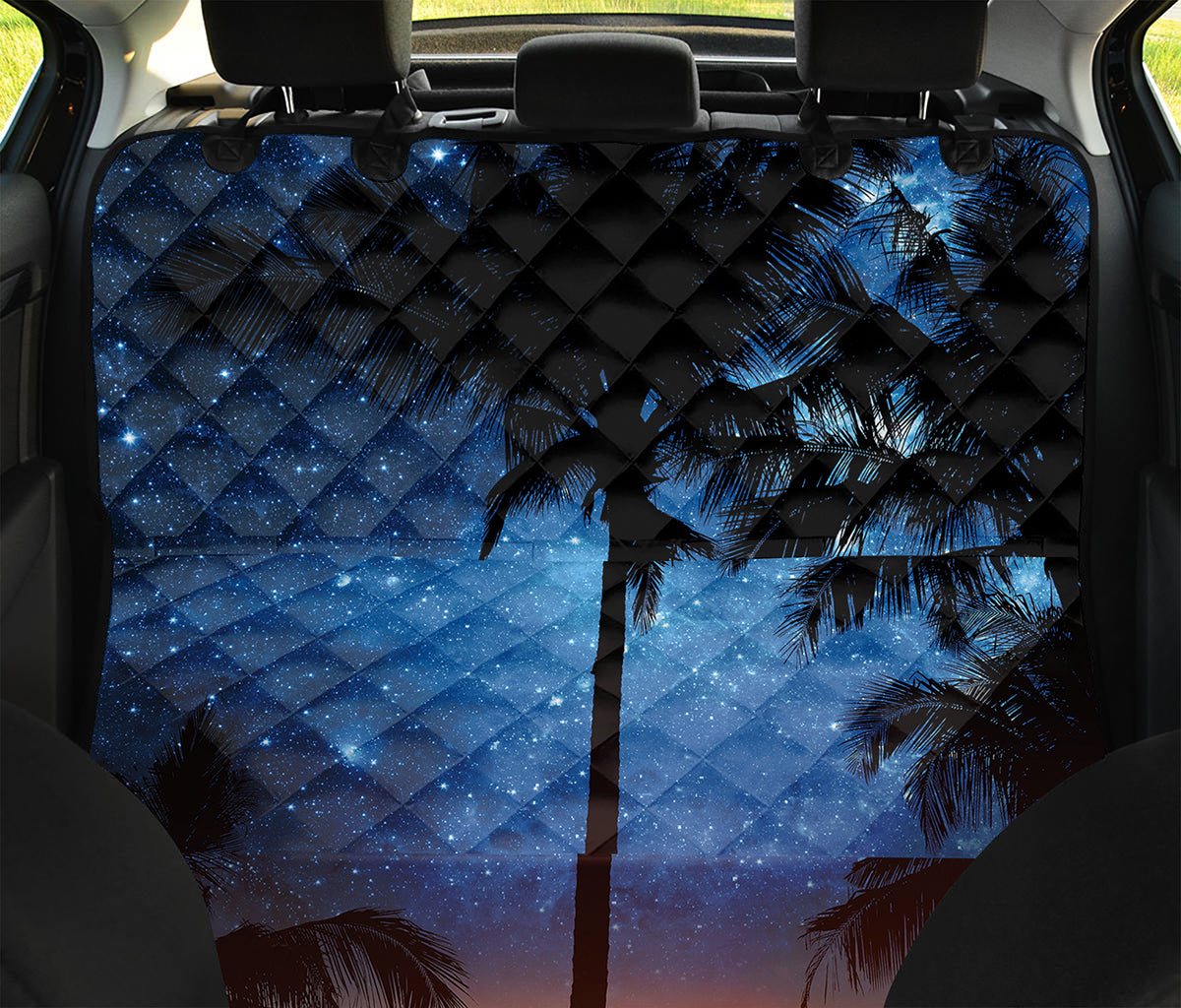 Night Sunset Sky And Palm Trees Print Pet Car Back Seat Cover