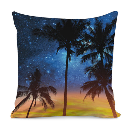 Night Sunset Sky And Palm Trees Print Pillow Cover