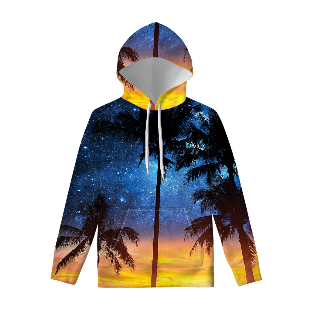 Night Sunset Sky And Palm Trees Print Pullover Hoodie