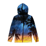 Night Sunset Sky And Palm Trees Print Pullover Hoodie