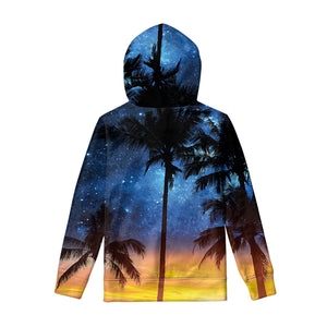 Night Sunset Sky And Palm Trees Print Pullover Hoodie