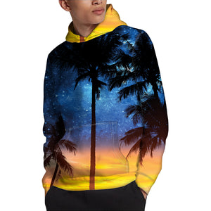 Night Sunset Sky And Palm Trees Print Pullover Hoodie