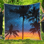 Night Sunset Sky And Palm Trees Print Quilt