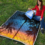 Night Sunset Sky And Palm Trees Print Quilt