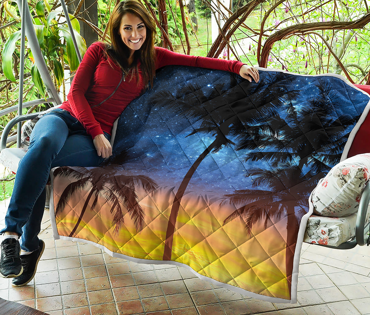 Night Sunset Sky And Palm Trees Print Quilt