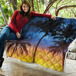 Night Sunset Sky And Palm Trees Print Quilt