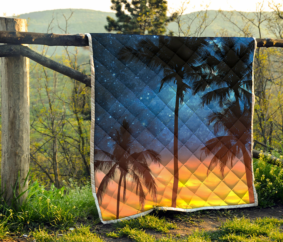 Night Sunset Sky And Palm Trees Print Quilt