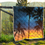 Night Sunset Sky And Palm Trees Print Quilt