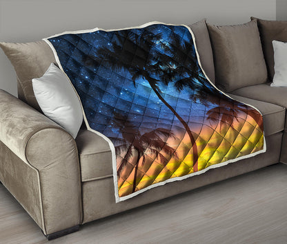 Night Sunset Sky And Palm Trees Print Quilt