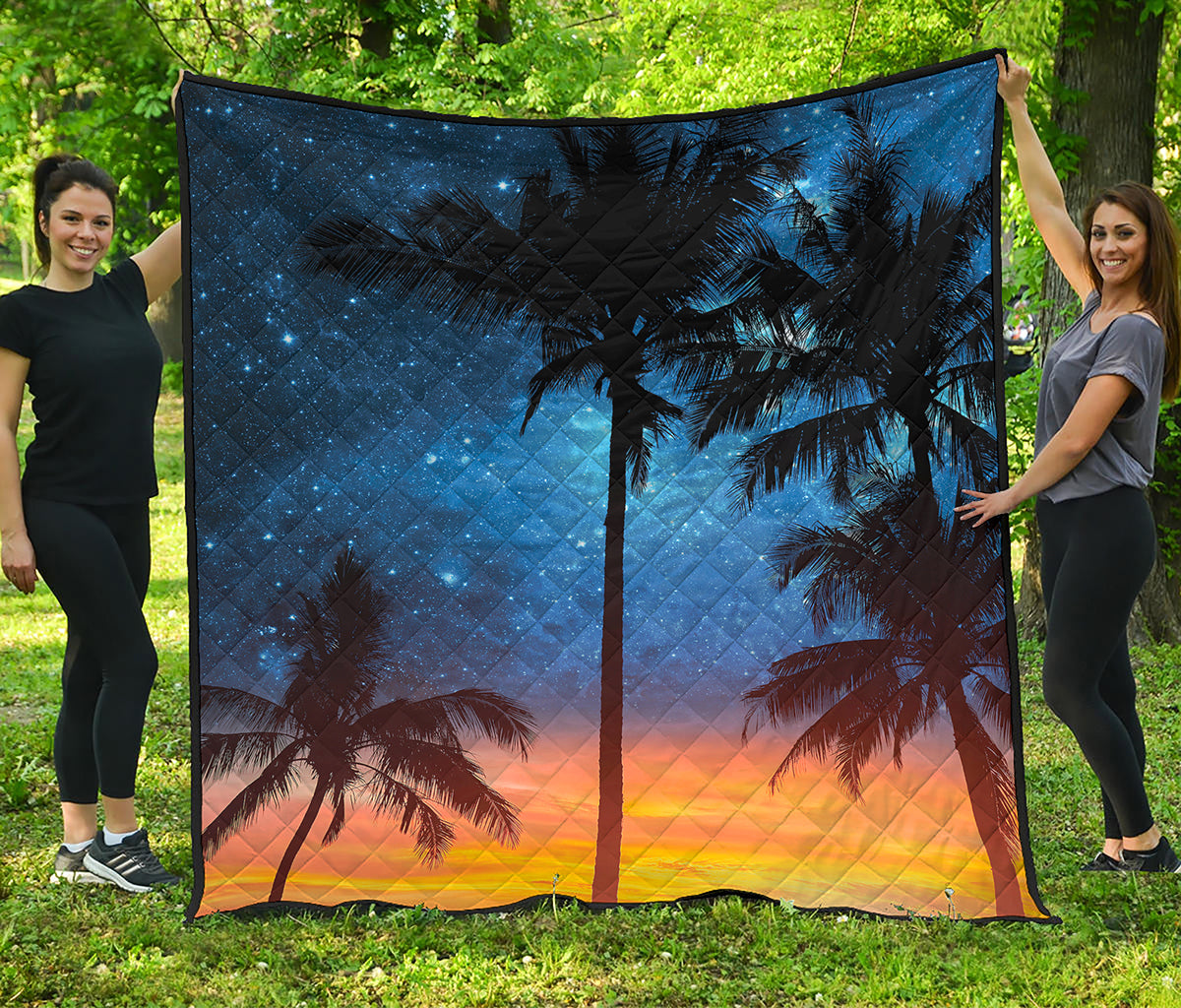 Night Sunset Sky And Palm Trees Print Quilt