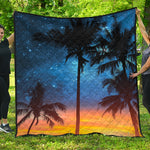 Night Sunset Sky And Palm Trees Print Quilt