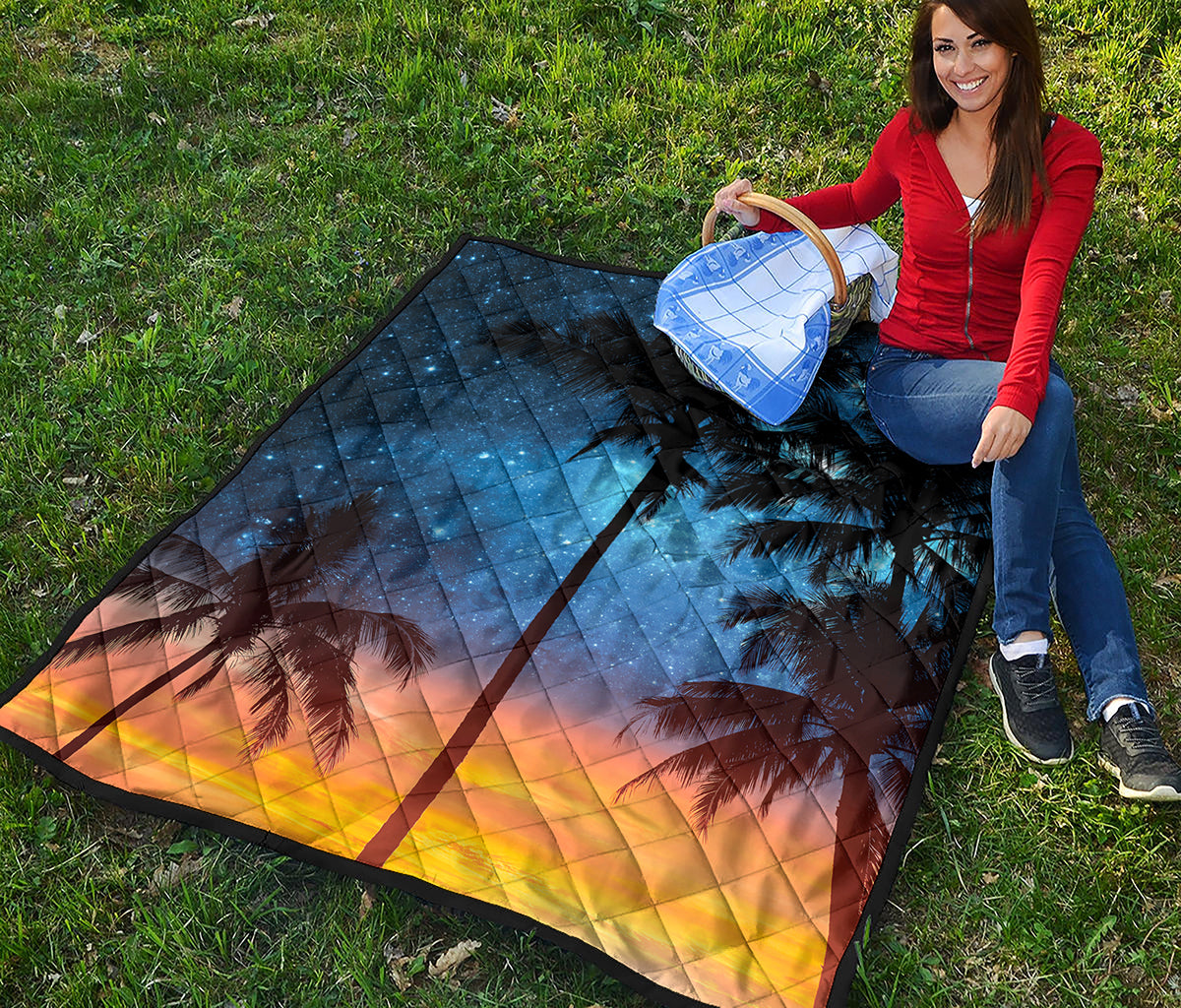 Night Sunset Sky And Palm Trees Print Quilt