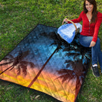 Night Sunset Sky And Palm Trees Print Quilt