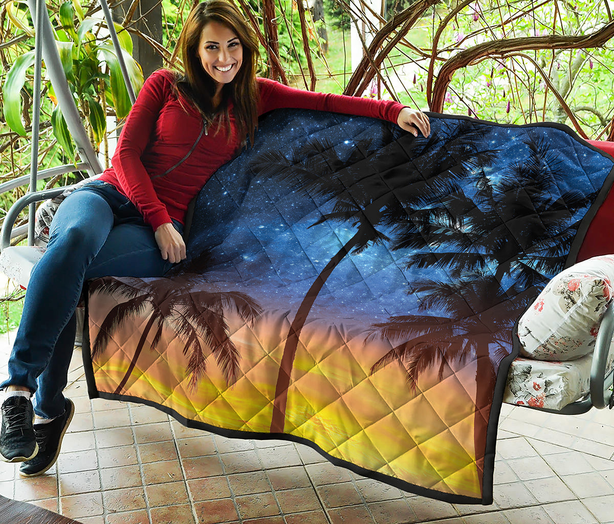 Night Sunset Sky And Palm Trees Print Quilt
