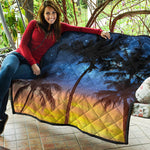 Night Sunset Sky And Palm Trees Print Quilt