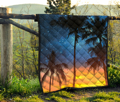 Night Sunset Sky And Palm Trees Print Quilt