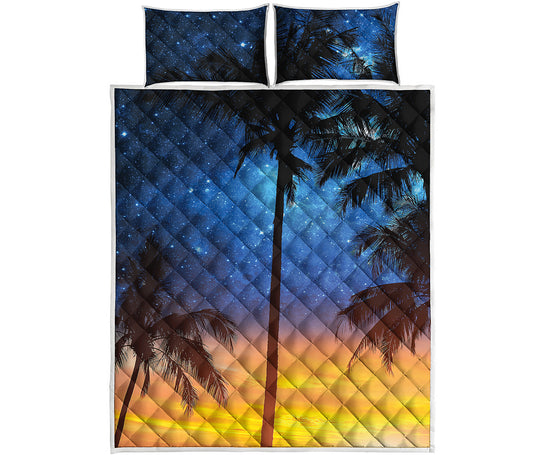 Night Sunset Sky And Palm Trees Print Quilt Bed Set