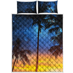 Night Sunset Sky And Palm Trees Print Quilt Bed Set