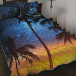 Night Sunset Sky And Palm Trees Print Quilt Bed Set