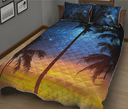 Night Sunset Sky And Palm Trees Print Quilt Bed Set