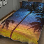 Night Sunset Sky And Palm Trees Print Quilt Bed Set