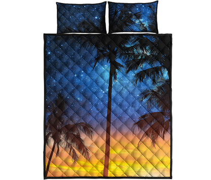 Night Sunset Sky And Palm Trees Print Quilt Bed Set
