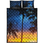 Night Sunset Sky And Palm Trees Print Quilt Bed Set