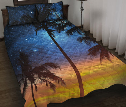 Night Sunset Sky And Palm Trees Print Quilt Bed Set