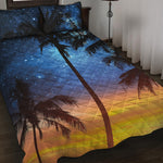 Night Sunset Sky And Palm Trees Print Quilt Bed Set