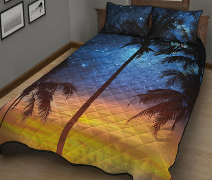 Night Sunset Sky And Palm Trees Print Quilt Bed Set