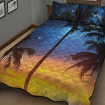 Night Sunset Sky And Palm Trees Print Quilt Bed Set
