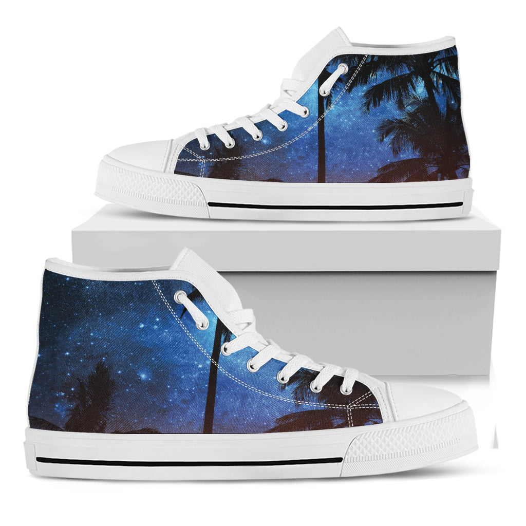 Night Sunset Sky And Palm Trees Print White High Top Shoes