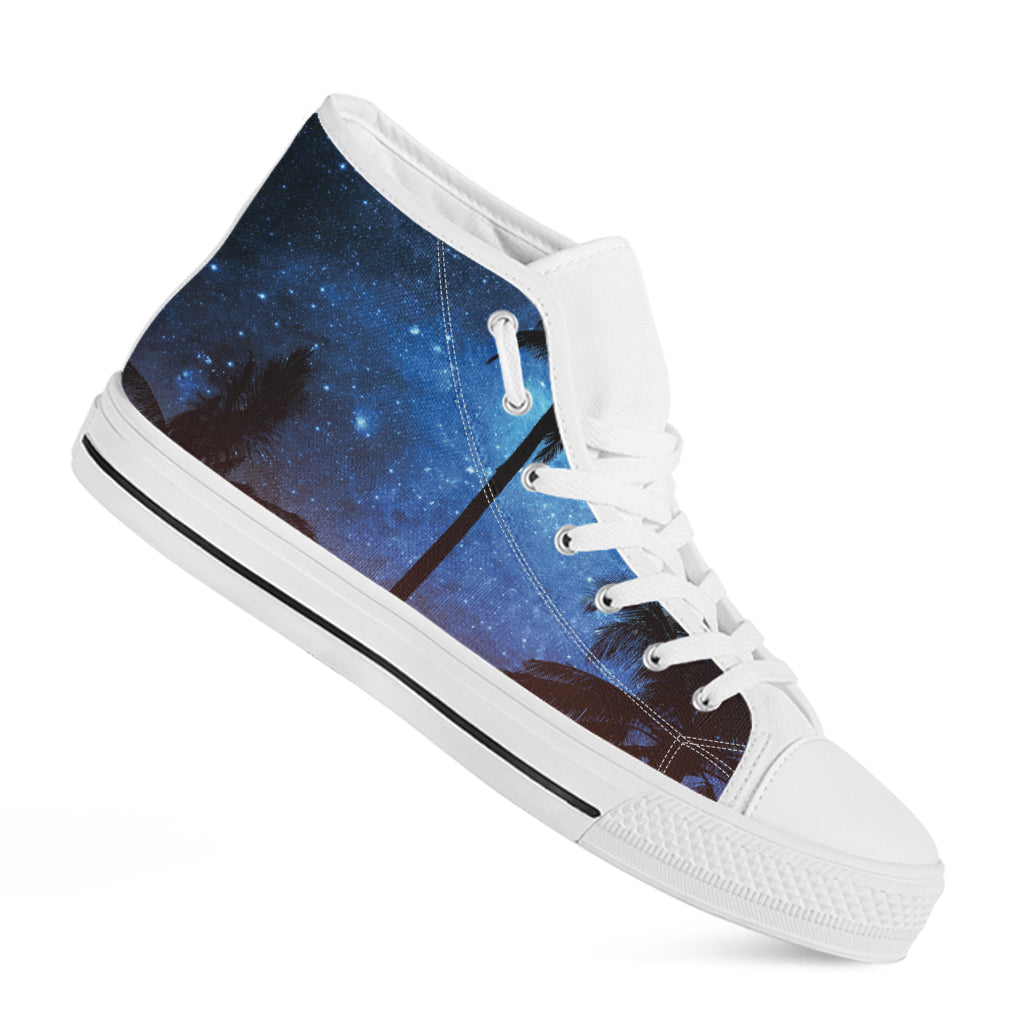 Night Sunset Sky And Palm Trees Print White High Top Shoes