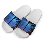 Night Sunset Sky And Palm Trees Print White Slide Sandals