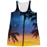 Night Sunset Sky And Palm Trees Print Women's Racerback Tank Top