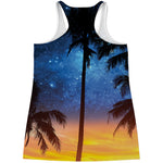 Night Sunset Sky And Palm Trees Print Women's Racerback Tank Top
