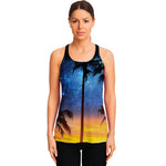 Night Sunset Sky And Palm Trees Print Women's Racerback Tank Top